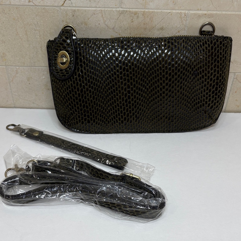 Susan Joy Olive Green Python Textured Vegan Leather Wristlet, NWT
